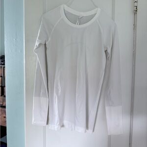 Lululemon Athletica White Striped Long Sleeve Top